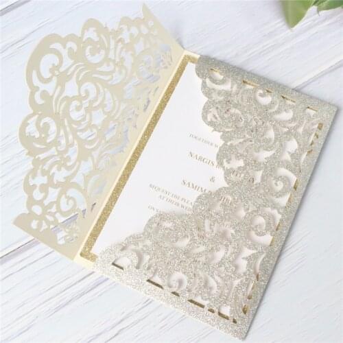 Silver Glitter Laser Cut Invitations Cards For Wedding Bridal Shower Engagement Birthday Graduation personalized printing