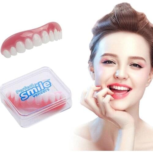 Silicone Teeth Whitening Denture Veneers Tooth Braces Simulation Instant Smile Comfort Fit Upper False Denture Cover Cosmetic