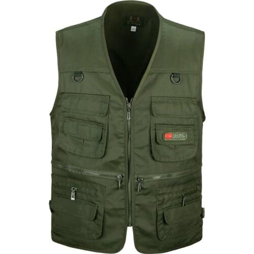 YuWaiJiaRen Photographer Vests Spring Summer Loose Mens Army Green Black Red Pockets Patchwork Sleeveless Vest Coat