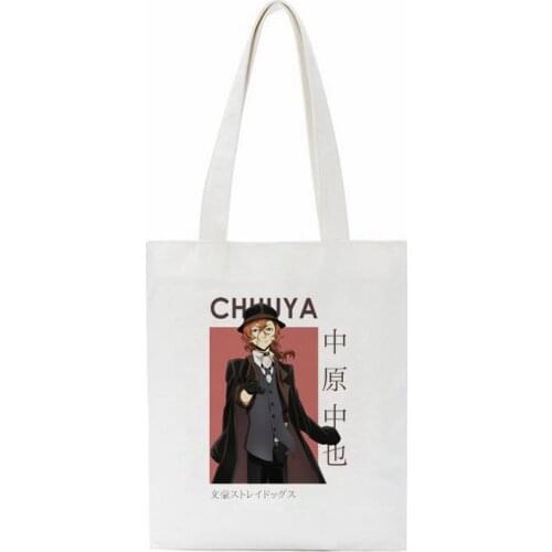 Anime Bungo Stray Dogs Print Women Handbags Custom Canvas Tote Bag Daily Use Reusable Travel Casual Shopping Bag