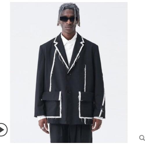 XS-5XL New 2020 Mens clothing Catwalk Destructive deconstruction dark wind burr design loose flat LAPEL SUIT plus size costumes