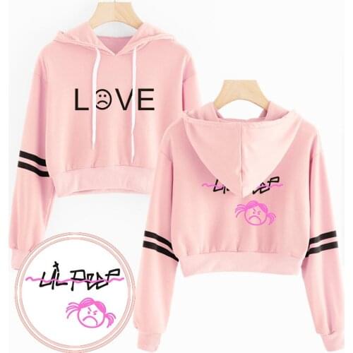 Lil Peep Hoodies Kpop Fashion Printing Crop Top Korean Style Women Hoodies Sweatshirt Summer Pink Hooded Harajuku Kawaii Hip Hop