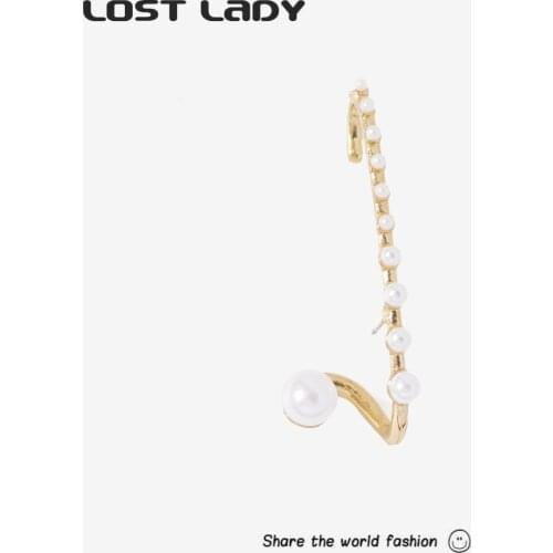 Lost Lady Trend Simulated Pearl Elegant Stud Earrings for Women Girls Earcuff With Piercing Jewelry Party Asseccoires