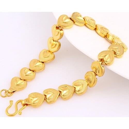 Heart Link Wrist Chain Yellow Gold Filled Womens Bracelet Romantic Accessories
