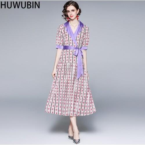 2021 Summer Europe And the United States New Fashion Printed Suit Collar Short Sleeve Decor Waist Show Thin Lace Fashion Dress