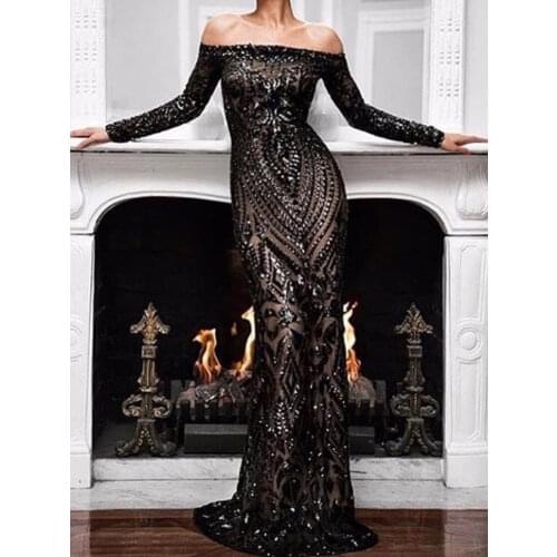 Party Dresses Women Sexy Long Slash Nack High Waist Wedding Sequin Bridesmaid Mermaid Elegant Formal Robe De Soiree Vestidos