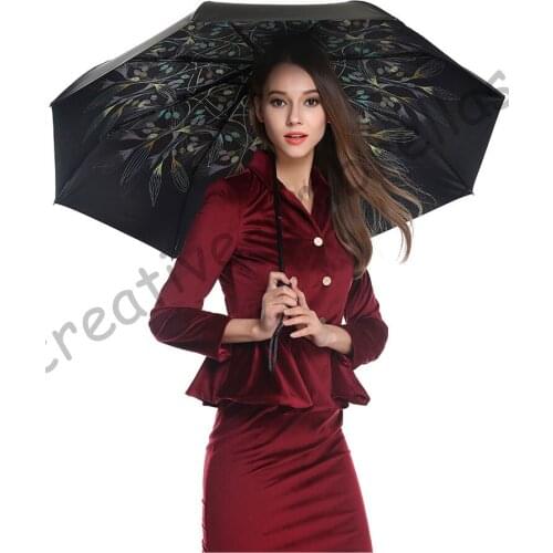 2pcs/lot colour option Fiberglass windproof 5 times black coating anti-UV parasol mini folding slim flowers printed umbrella
