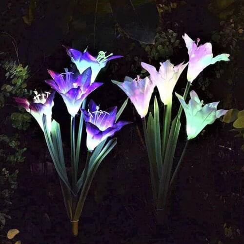 2pcs LED Solar Lily Lights Outdoor Garden IP65 Waterproof Lights Multi-Color Garden Lawn Lights For Garden Patio Decoration