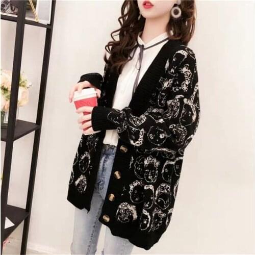 2020 Knitwear Sweater Coat Casual Knit Jacket Sweater For Women Autumn Winter New Comic V neck Cardigan Female Jacket