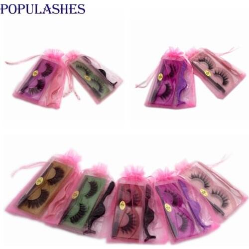 40/60pcs Eyelashes Wholesale Bulk With Tweezers and Yarn Bag Box Packaging Mix Styles 3d Natural Thick Fake Eye Lash Extensions