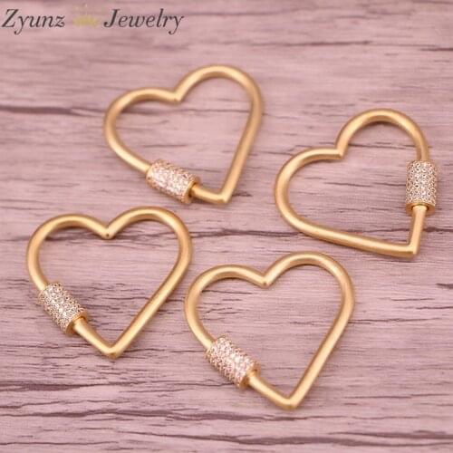 5PCS, 30MM, Clear Cz Micro pave Heart Shape Frosted Mattle Clasp, CZ Pave Clasp, Gold Color Clasp