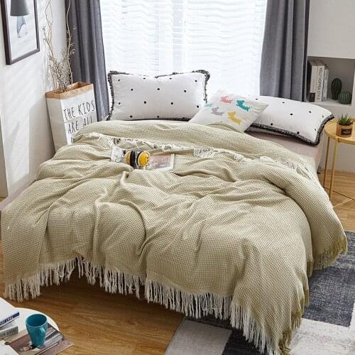 Bamboo Plaid Sofa Bed Throw Blanket tassel AirCondition Summer Quilt Bedding Coverlet Waffle Pattern Blankets for Beds Bedspread