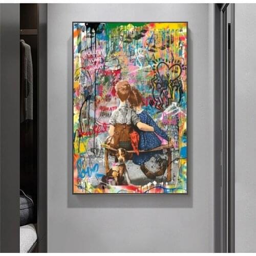 Banksy Graffiti Street Art Oil Paintings on The Wall Two Little Guess Wall Art Posters and Prints Pop Art for Home Decoration