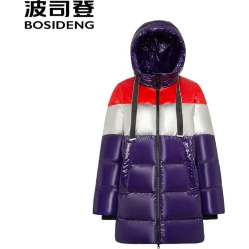 BOSIDENG winter down jacket long hooded down coat women thicken warm winter clothing color strip high quality B80142166S