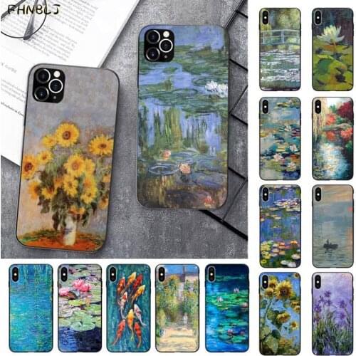 FHNBLJ Claude Monet Oil Painting Sunflower Black Soft Phone Case Cover for iPhone 11 pro XS MAX 8 7 6 6S Plus X 5 5S SE 2020 XR