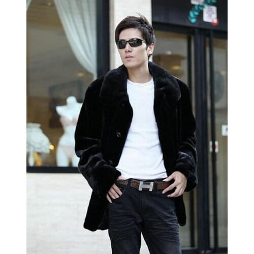 Black casual warm faux Imitation mink fur coat mens leather jacket men coat villus winter loose thermal england outerwear black