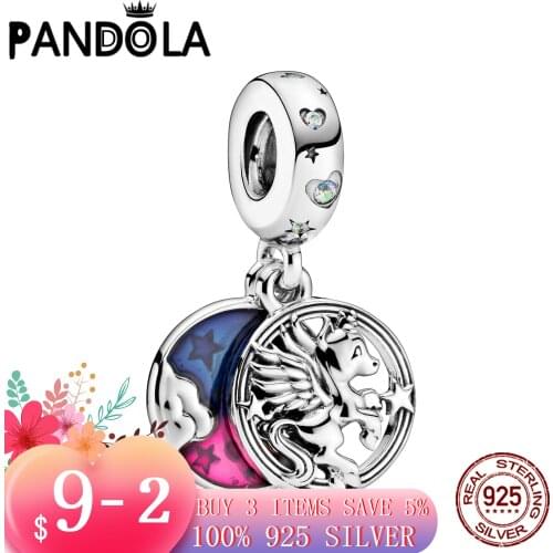 Hot 100% 925 Sterling SILVER charms Magical Unicorn Double Dangle Charms fit Original Pandora Bracelet silver 925 jewelry