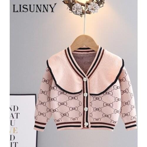 Girls Cardigan Sweater Autumn 2021 Lolita Style Children Knitwear Jacket Baby Top Kids Coat Toddler Clothes Bow Striper 0-5y