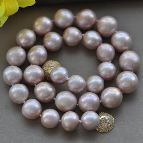 MCT·STAR Z10266 Big 17" 14mm Round Lavender Edison Keshi Pearl Necklace CZ