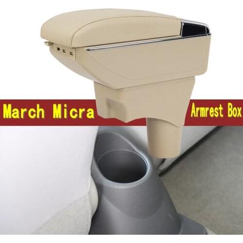 For Nissan March Micra K13 MK4 IV armrest box central Store content box with cup holder ashtray USB March Micra armrests box