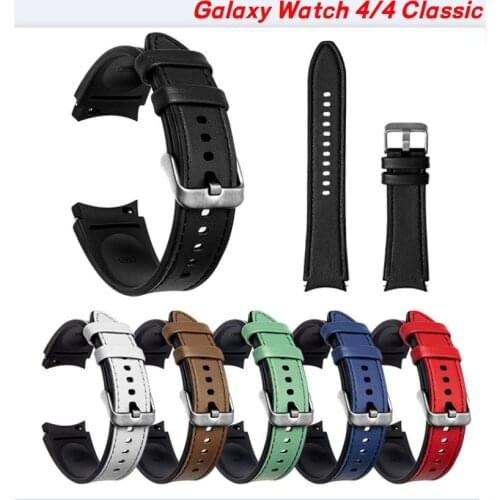 Leather+Silicone Bracelet for Samsung Galaxy Watch 4 44mm 40mm Quick Release Strap for Classic 46mm 42mm Curved End