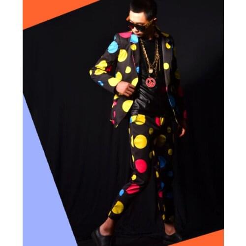 Colourful blazer men suits designs Wave point jacket mens stage costumes for singers clothes dance star style dress punk rock