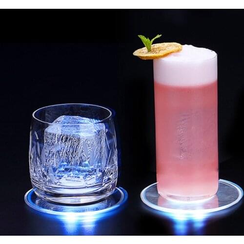 Round Acrylic LED Light Up Coaster Cocktail Cup Holder Mat Waterproof Luminous Bottle Drinks Coaster