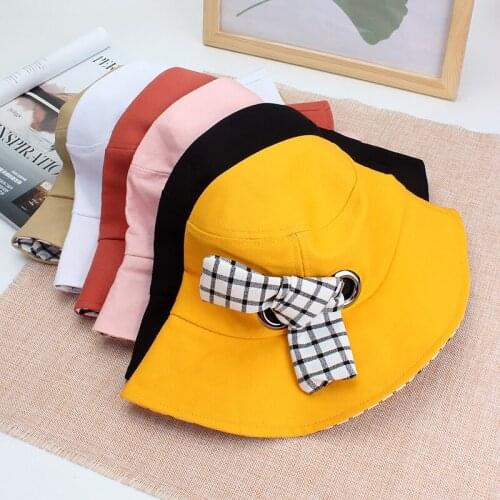 Female Summer Fisherman Hat Japanese Lovely Plaid Sunscreen Bucket Cap Young Students Outdoor Sunshade Foldable Basin Hats H7310