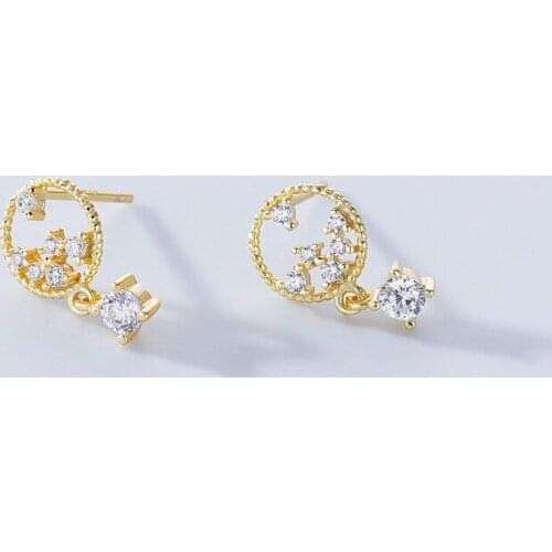 Cute Small 925 Sterling Silver Earrings for Women Exquisite Micro Zircon Hollow Circle Round Stud Earring Simple Fashion Jewelry