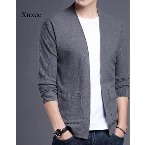 Men Spring Fall Knitted Cardigan Long Sleeve Sweater Slim Fit V Neck Top Boys Sweaters Oversize Casual Knitwear Plus Size Tops