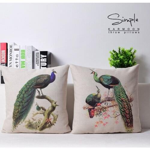 Peacock pillow cover, American country style animal cartoon love Peacock bird throw pillow case pillowcase wholesale