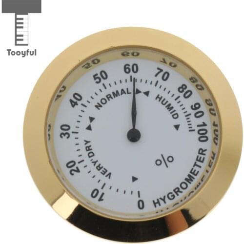 Tooyful Practical Round Metal Guitars Ukulele Bass Hygrometer Humidity Meter Golden
