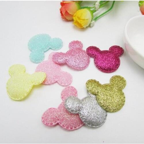 Sew on Mix Color 3.7cm 80pcs/lot Shiny bowknot Shape Padded Appliques for Cloth Decoration, Cat Head Hair Accessories