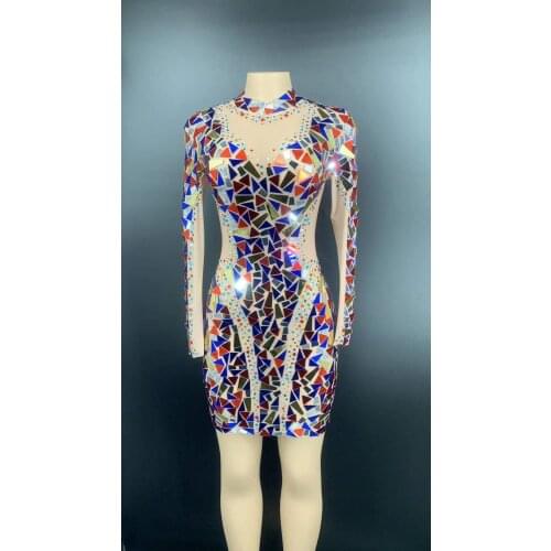 Perspective Sparkly Mirrors Long Dress Evening Party Wear Dresses Birthday Celebrate Costume Performance Dress YOUDU