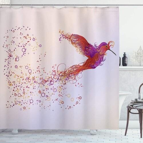 Bird Shower Curtain Creative Design Image of Flourish Hummingbird Feathers Circles Illustration Bathroom Decor Set with Hooks 70
