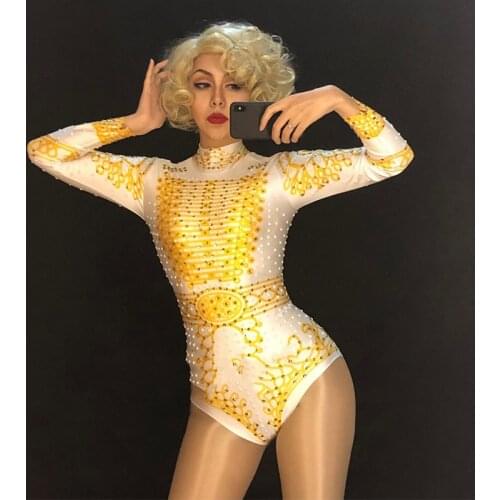 Stage Costume Rhinestone Jumpsuit Pole Dance Outfit Women Sexy DJ Gogo Bodysuit Nightclub Singer Performance Clothing DNV10525
