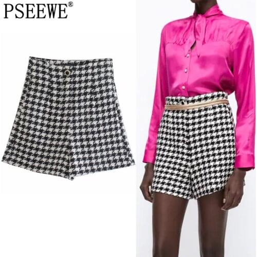 PSEEWE Za Bermuda Shorts Woman Houndstooth High Waist Shorts Women Autumn 2021 Black White Textured Fashion Plaid Short Pants