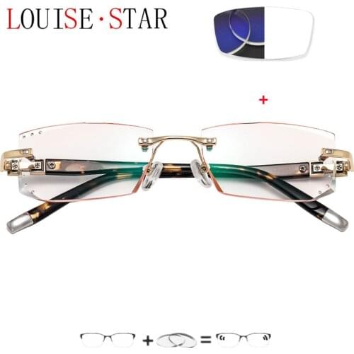 High Quality Photochromic Sunglasses Mens Pure Titanium Frameless Anti-Blue Light Myopia Female Optometry Progressive Tea MRNen