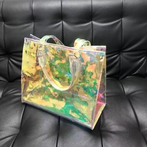 Shiny laser transparent shopping bag reflective magic color one-shoulder womens PVC jelly portable fitness beach swimming bag