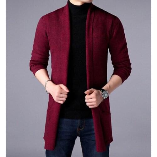 Sweater coats new men fashion spring autumn men slim long solid color knitted jacket men casual sweater Cardigan coats
