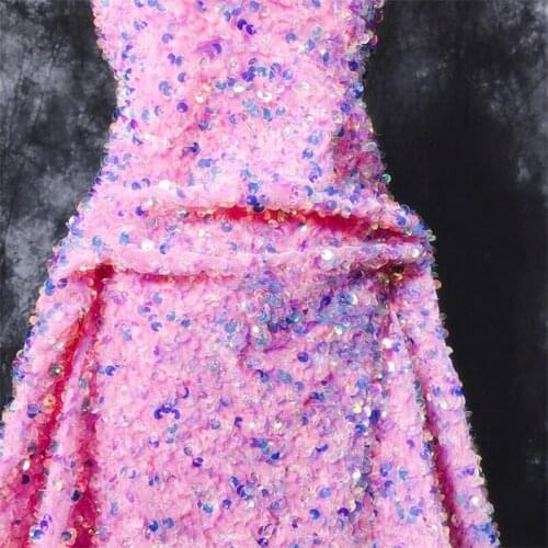 Fabrics by the meter sequins dress fabric for sewing DIY lint material pink color 1 yard