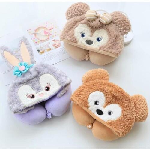 Cartoon Cute Duffy ShellieMay StellaLou Hooded U-shaped Pillow Travel Plane Nap U-shaped Neck Pillow