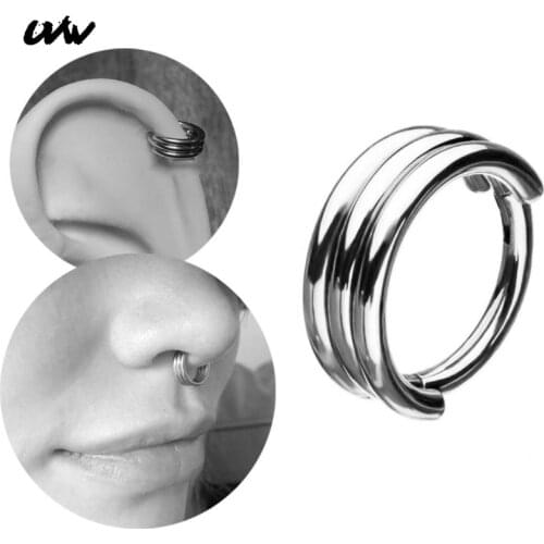 UVW505 1pc Trendy 316L Steel Round Shape Segment Tragus Fake Septum Nose Rings Stud Helix Piercing Body Jewelry Women Earrings