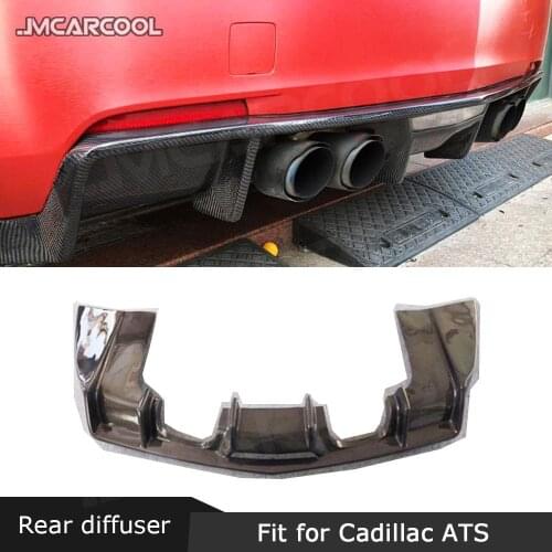 Carbon Fiber Rear Lip Diffuser with Exhaust Tips for Cadillac ATS 2015-2017 Four Outlet Bumper Lip Plate Guard Spoiler