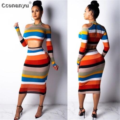 2019 two piece set women crop top Sexy Off Shoulder Slim Bodycon Nigthclub Pencil Dress women Long Sleeve 2 piece outfits