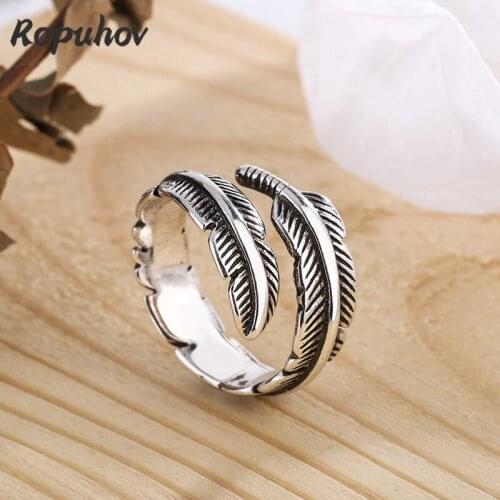 ROPUHOV 2021 New Korean Trendy Jewelry Creative Retro Art Feather Opening Ring Fan Leaf Women Ring Personality