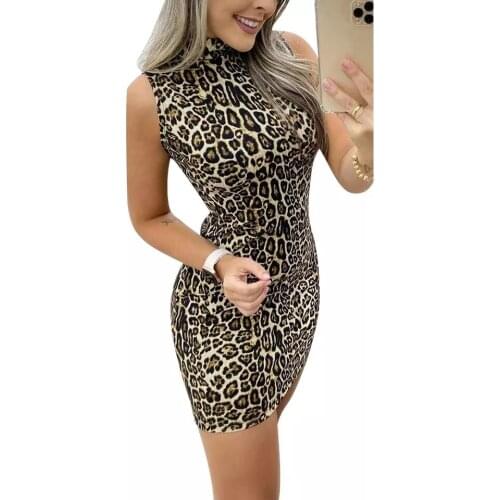 Snakeskin Printed Summer Party Dress Female Sleeveless Turtleneck Women Dress Elegant Zipper Slim Fit Vintage Vestidos Ladies