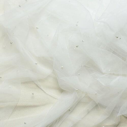 1Meter White Lace Fabric Pearls Lace Trim Soft Lace Accessories Wedding Decoration Table Cloth DIY Crafts Width 150cm