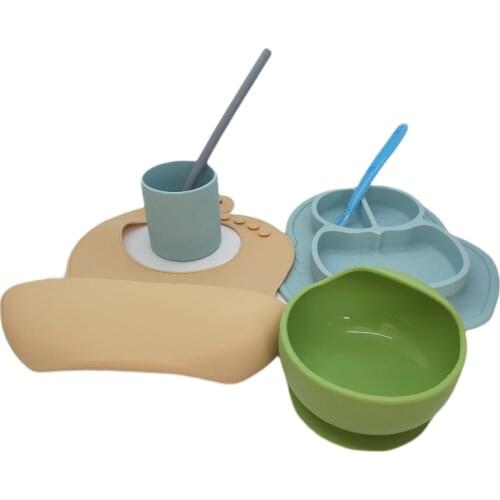 100 food Silicone Feeding Plate, Bowl, Apron, Spoon, Cup, Pipette-Set