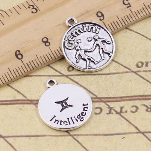 15pcs Charms Zodiac Gemini Intelligent 20x17mm Tibetan Pendant Crafts Making Findings Antique Jewelry DIY For Necklace